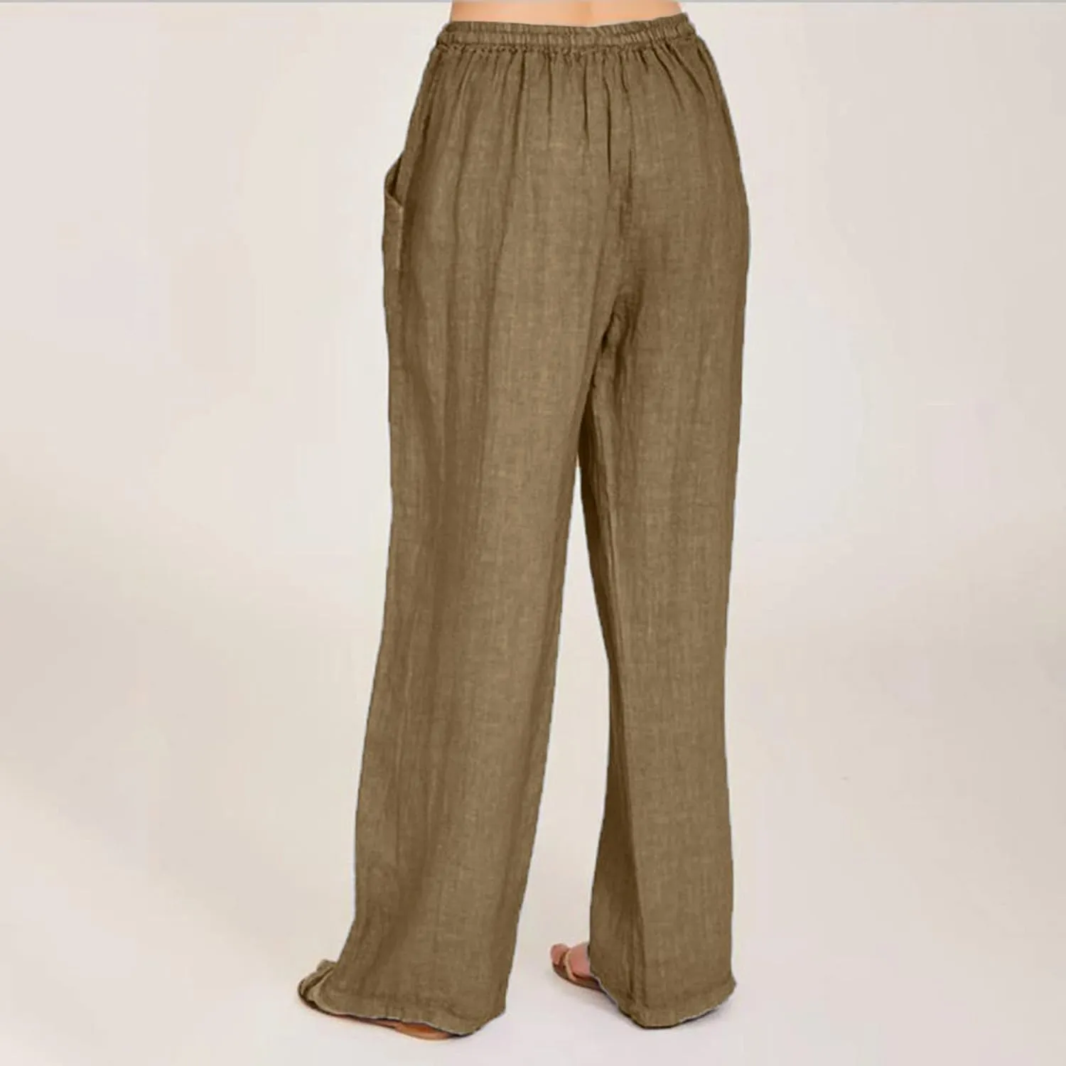 Womens Linen Pants High Waisted Casual Pants Straight Leg Drawstring Pants with Pockets Summer Beach Palazzo Pants Trousers