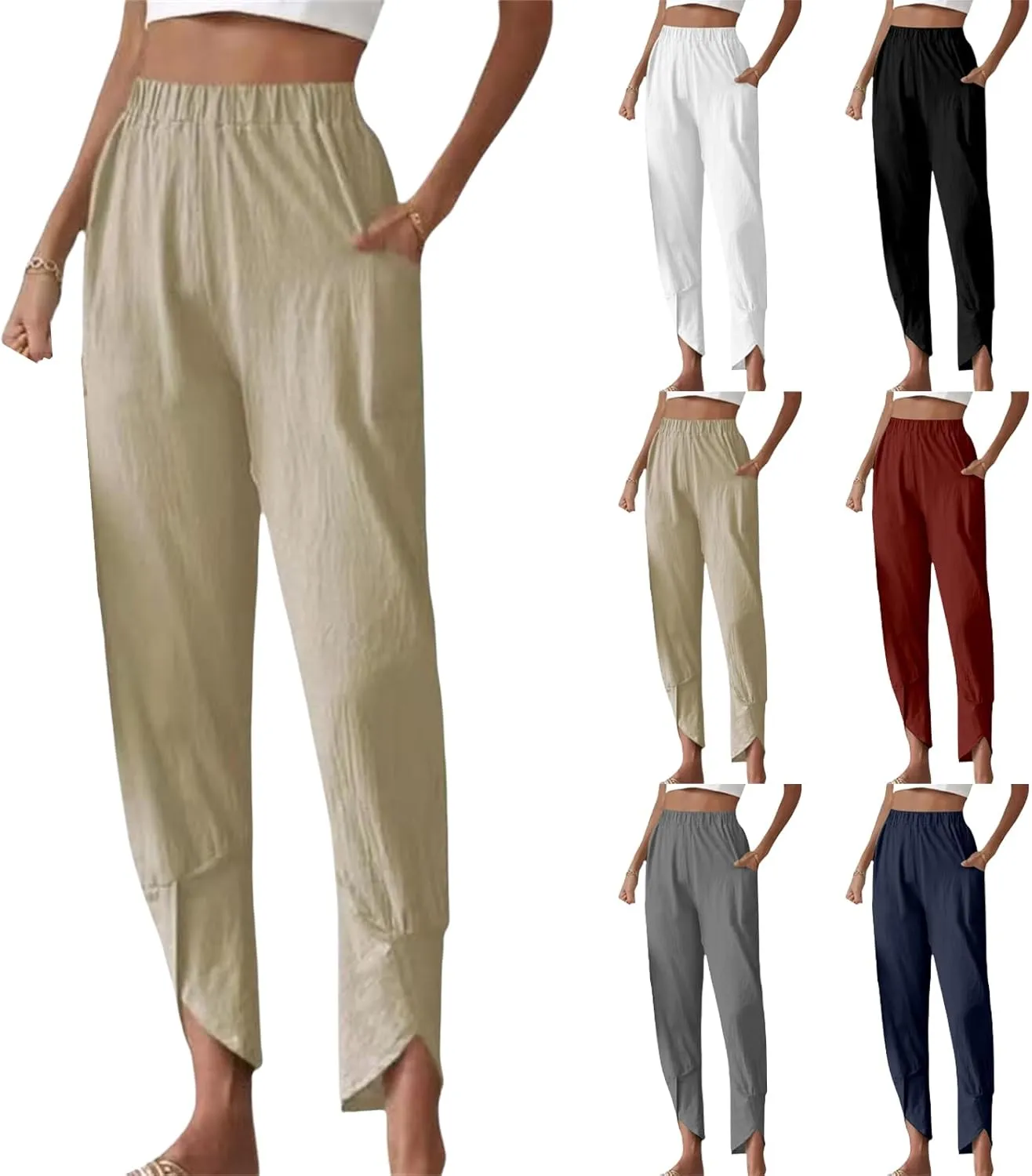 Women’s Loose Casual Wide Leg Pants Stylish High Waisted Summer Lounge Tapered Cropped Trousers with Pockets