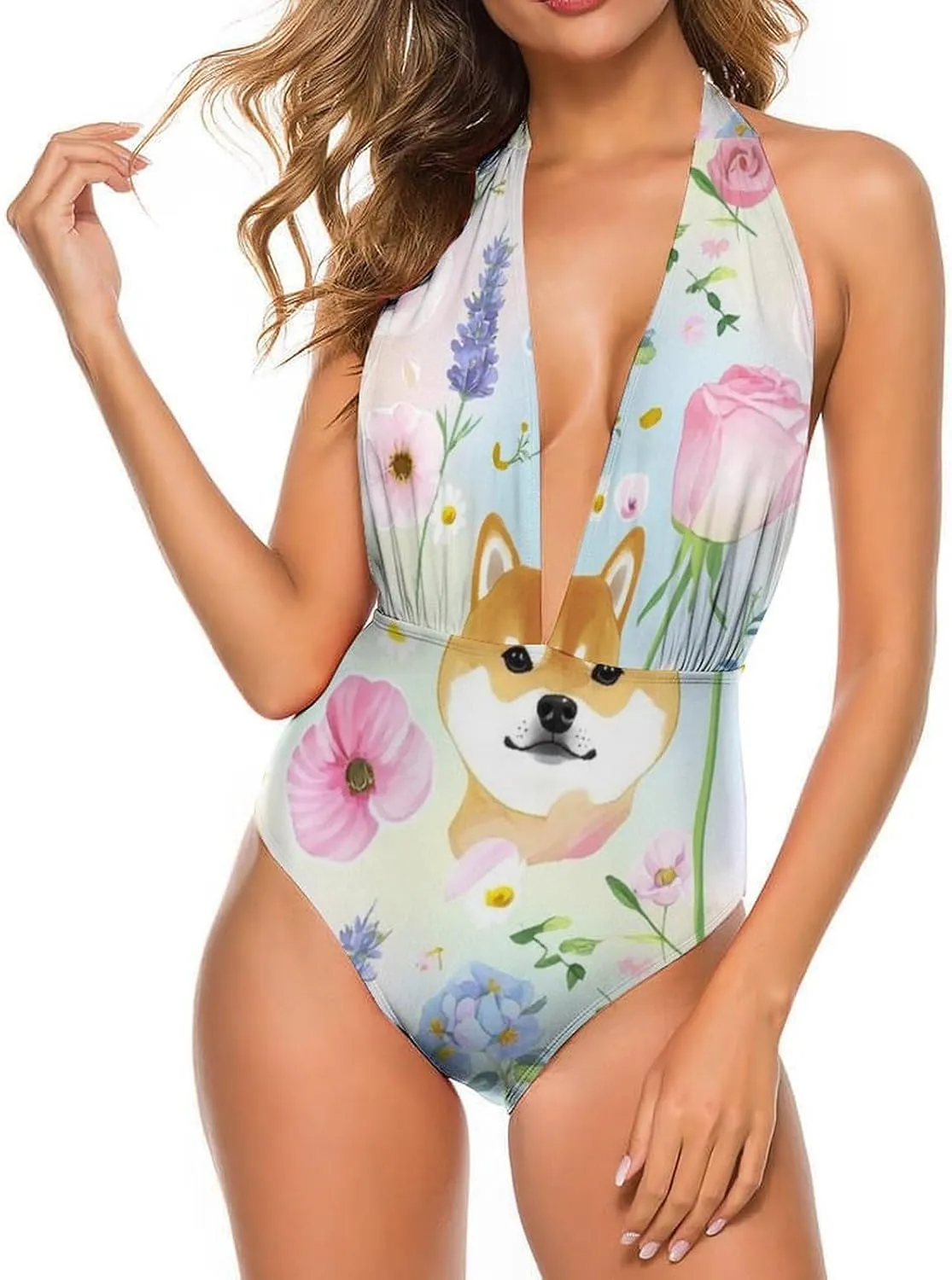 Women's One Piece Swimsuit Monokini Backless V Neck Swimdress Cheeky Beachwear
