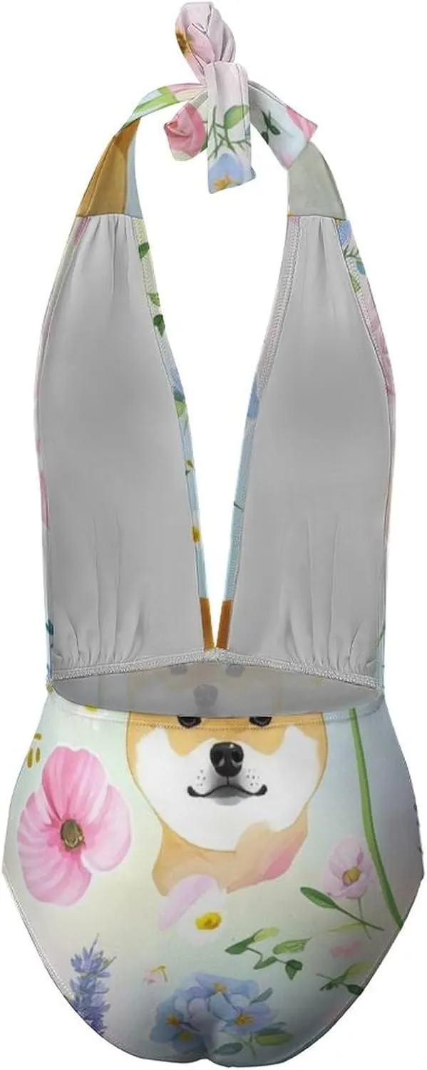 Women's One Piece Swimsuit Monokini Backless V Neck Swimdress Cheeky Beachwear