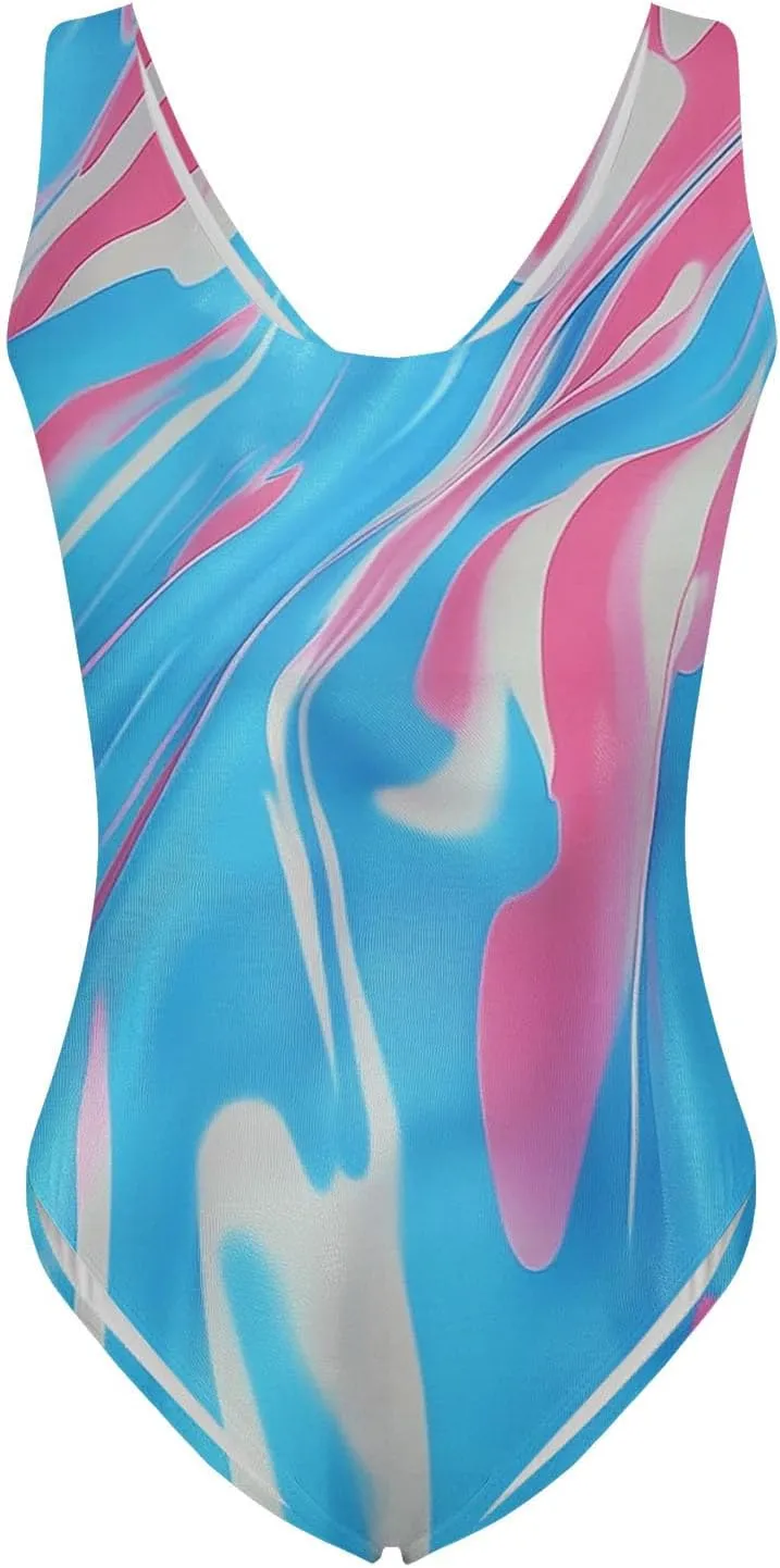 Women's One Piece Swimsuit Summer Trendy Print Bathing Suit Tankini Sets Wide Straps Swimwear Tummy Control Beachwear