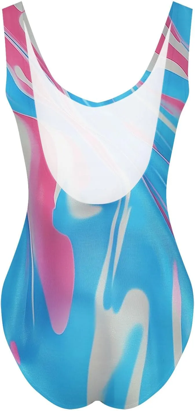 Women's One Piece Swimsuit Summer Trendy Print Bathing Suit Tankini Sets Wide Straps Swimwear Tummy Control Beachwear