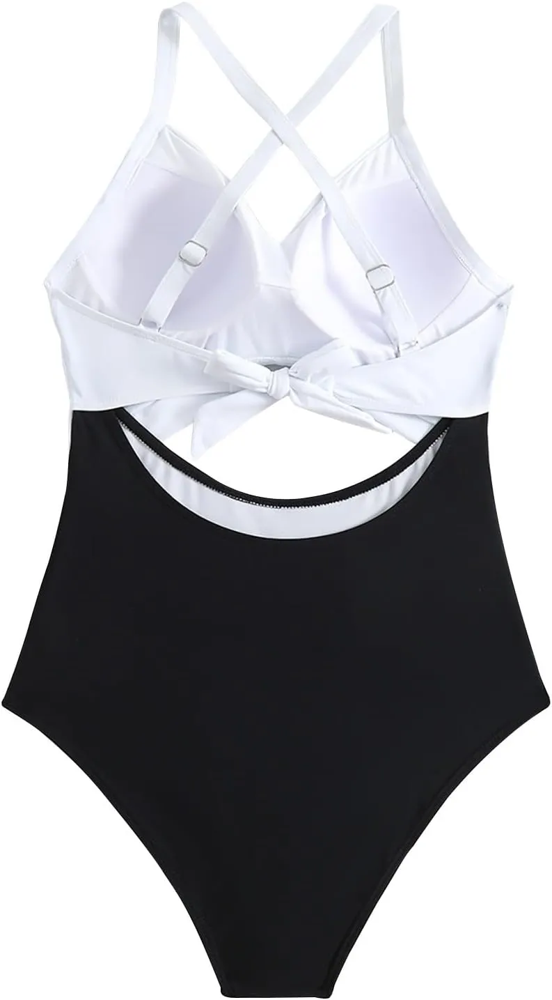 Women's One Piece Swimsuits Tummy Control Cutout High Cut Halter Bathing Suit Crisscross Backless Monokini Swimsuit