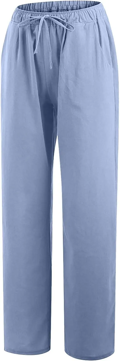 Women's Palazzo Pants Wide Leg Linen Pants Loose Flowy Pants High Waisted Summer Pants Trendy Trousers with Pockets