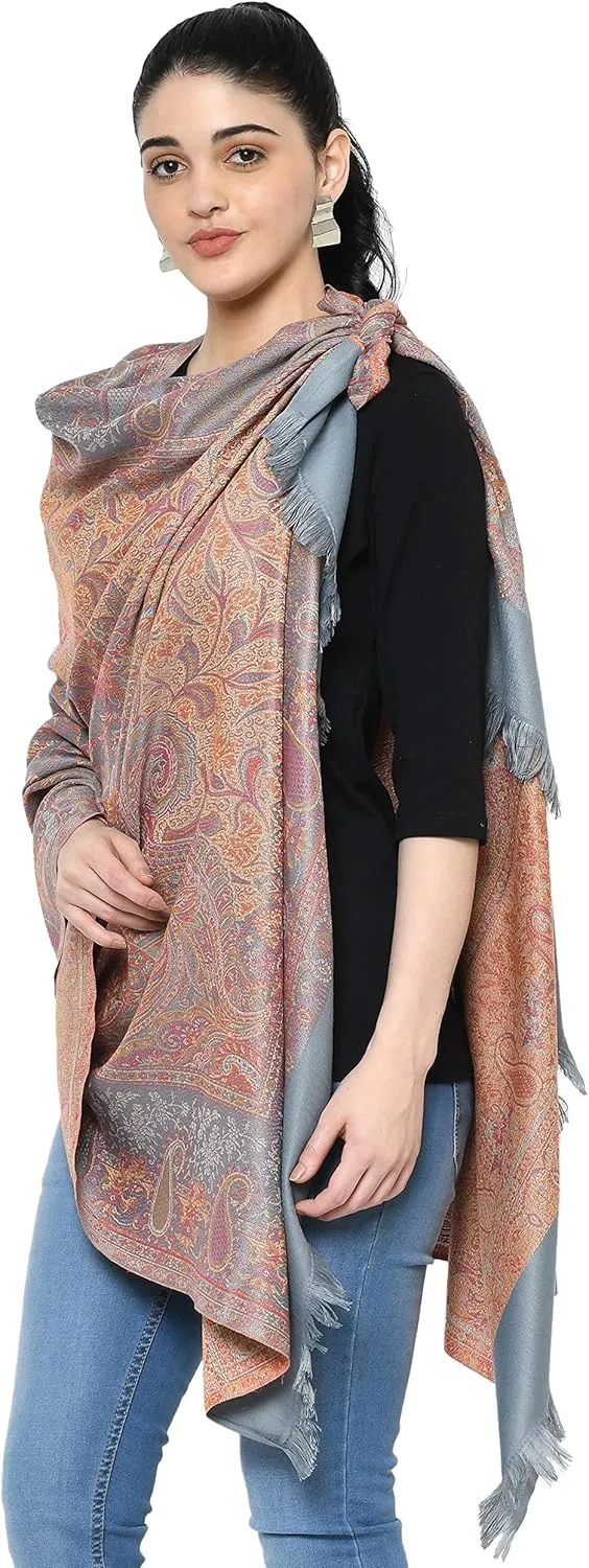 Women's Pashmina Wool Blend Indian Handicraft Woven Shawls, Scarf, Wraps [Large Size: 40" X 80"]