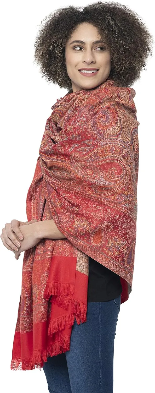 Women's Pashmina Wool Blend Indian Handicraft Woven Shawls, Scarf, Wraps [Large Size: 40" X 80"]