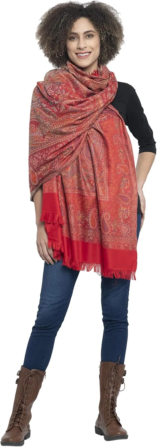 Women's Pashmina Wool Blend Indian Handicraft Woven Shawls, Scarf, Wraps [Large Size: 40" X 80"]