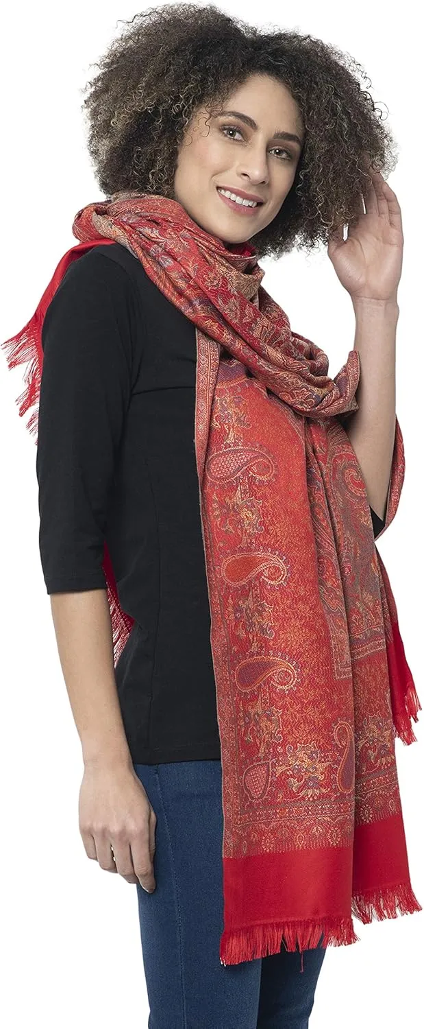 Women's Pashmina Wool Blend Indian Handicraft Woven Shawls, Scarf, Wraps [Large Size: 40" X 80"]