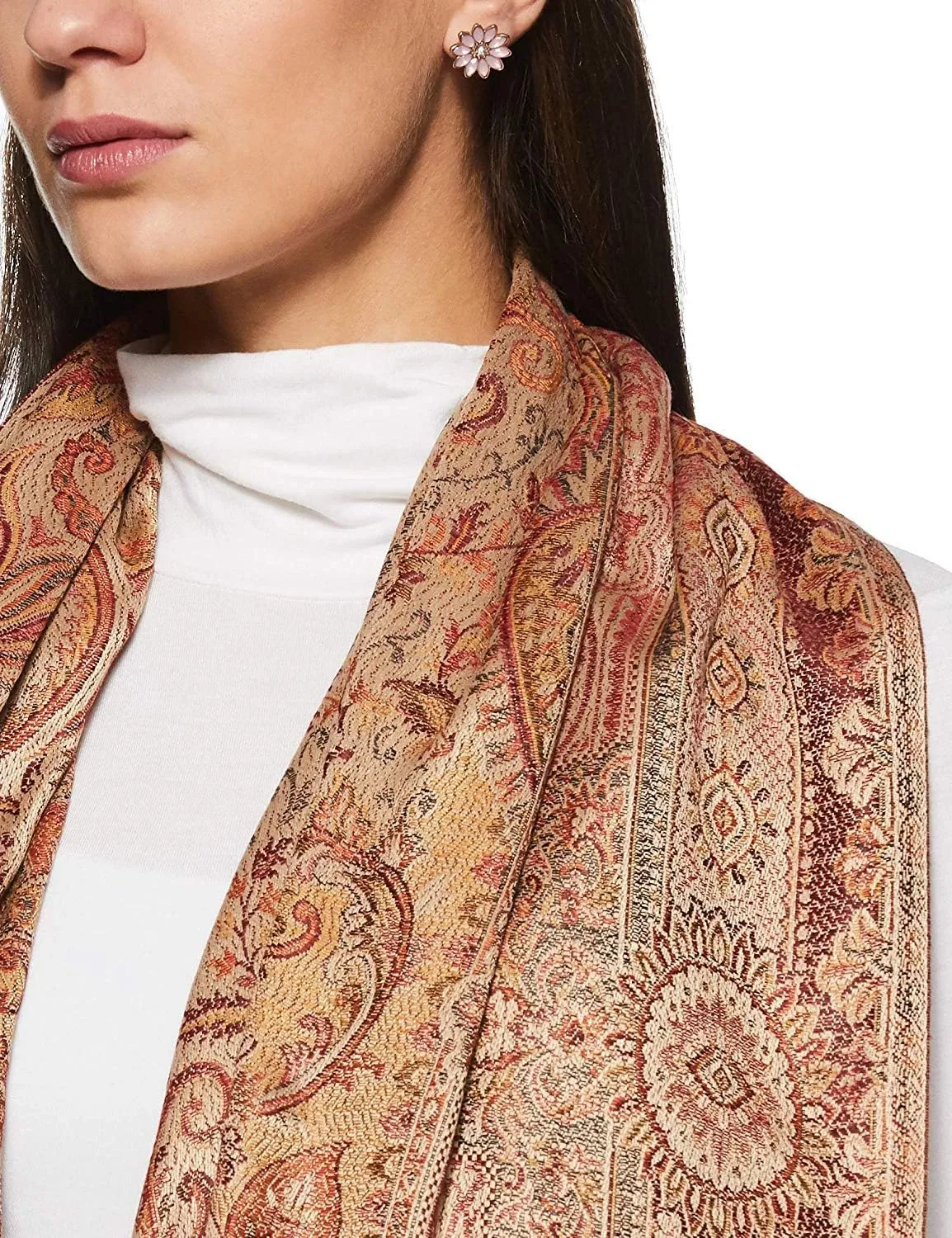 Women's Pashmina Wool Blend Indian Handicraft Woven Shawls, Scarf, Wraps [Large Size: 40" X 80"]