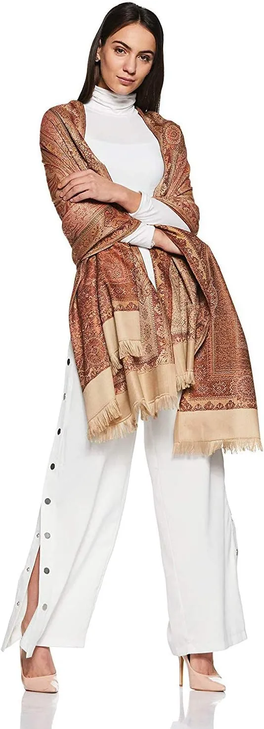Women's Pashmina Wool Blend Indian Handicraft Woven Shawls, Scarf, Wraps [Large Size: 40" X 80"]