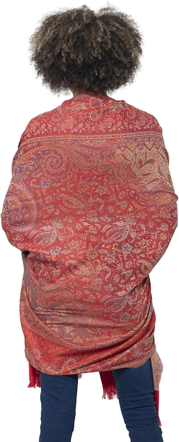 Women's Pashmina Wool Blend Indian Handicraft Woven Shawls, Scarf, Wraps [Large Size: 40" X 80"]
