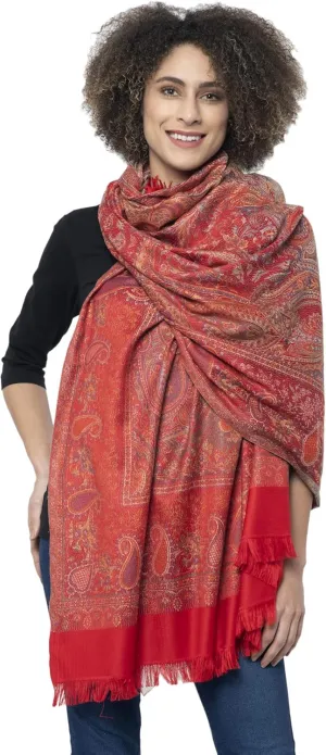 Women's Pashmina Wool Blend Indian Handicraft Woven Shawls, Scarf, Wraps [Large Size: 40" X 80"]