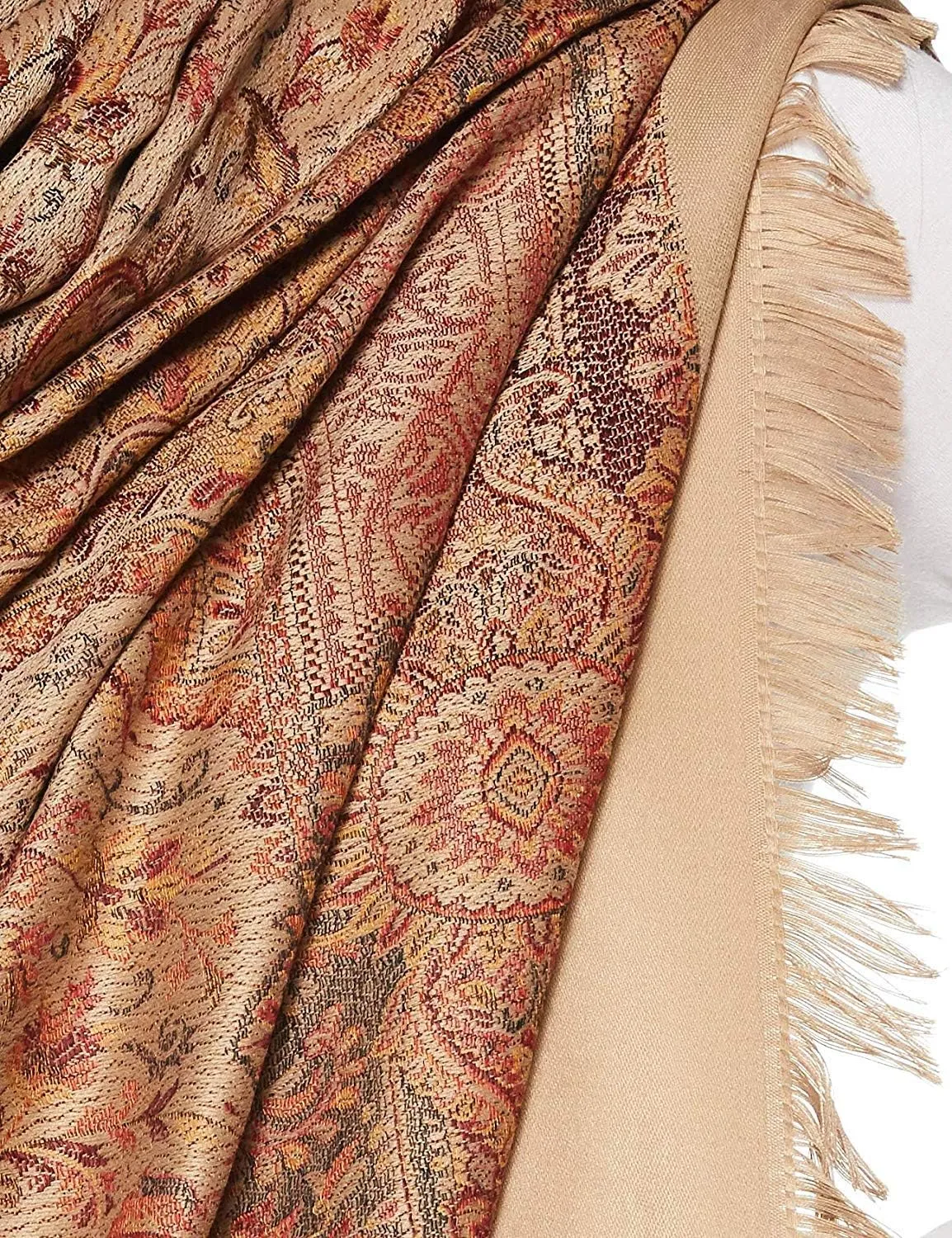 Women's Pashmina Wool Blend Indian Handicraft Woven Shawls, Scarf, Wraps [Large Size: 40" X 80"]