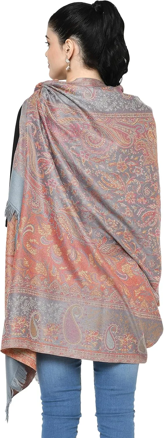 Women's Pashmina Wool Blend Indian Handicraft Woven Shawls, Scarf, Wraps [Large Size: 40" X 80"]
