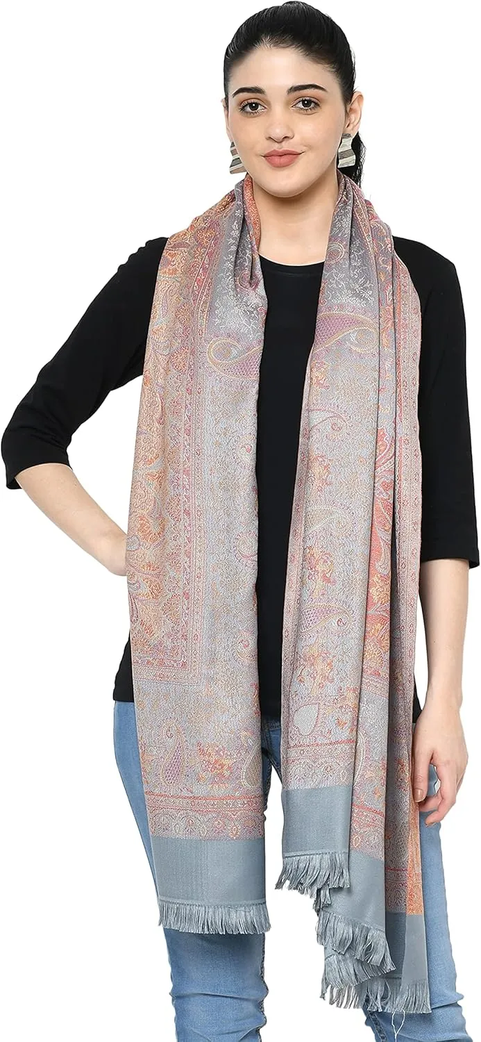 Women's Pashmina Wool Blend Indian Handicraft Woven Shawls, Scarf, Wraps [Large Size: 40" X 80"]