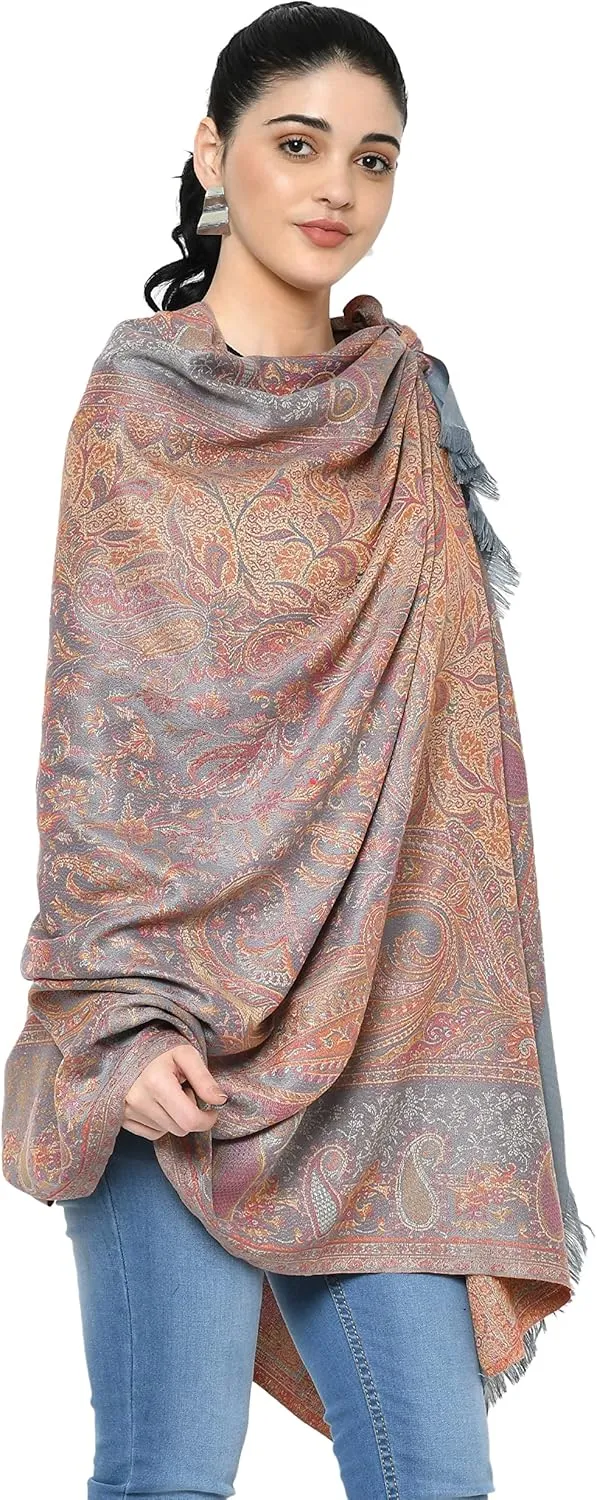 Women's Pashmina Wool Blend Indian Handicraft Woven Shawls, Scarf, Wraps [Large Size: 40" X 80"]