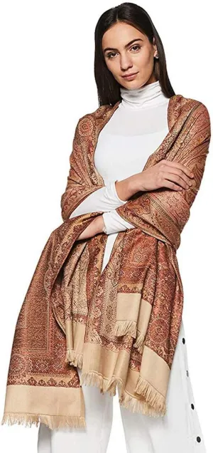 Women's Pashmina Wool Blend Indian Handicraft Woven Shawls, Scarf, Wraps [Large Size: 40" X 80"]