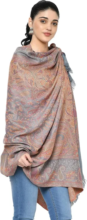 Women's Pashmina Wool Blend Indian Handicraft Woven Shawls, Scarf, Wraps [Large Size: 40" X 80"]