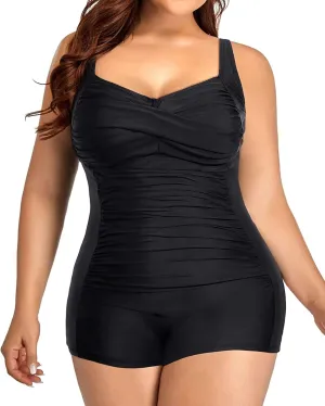 Womens Plus Size One Piece Swimsuit Tummy Control Bathing Suit Full Coverage Swimwear Twist Front Ruched Swim Suits