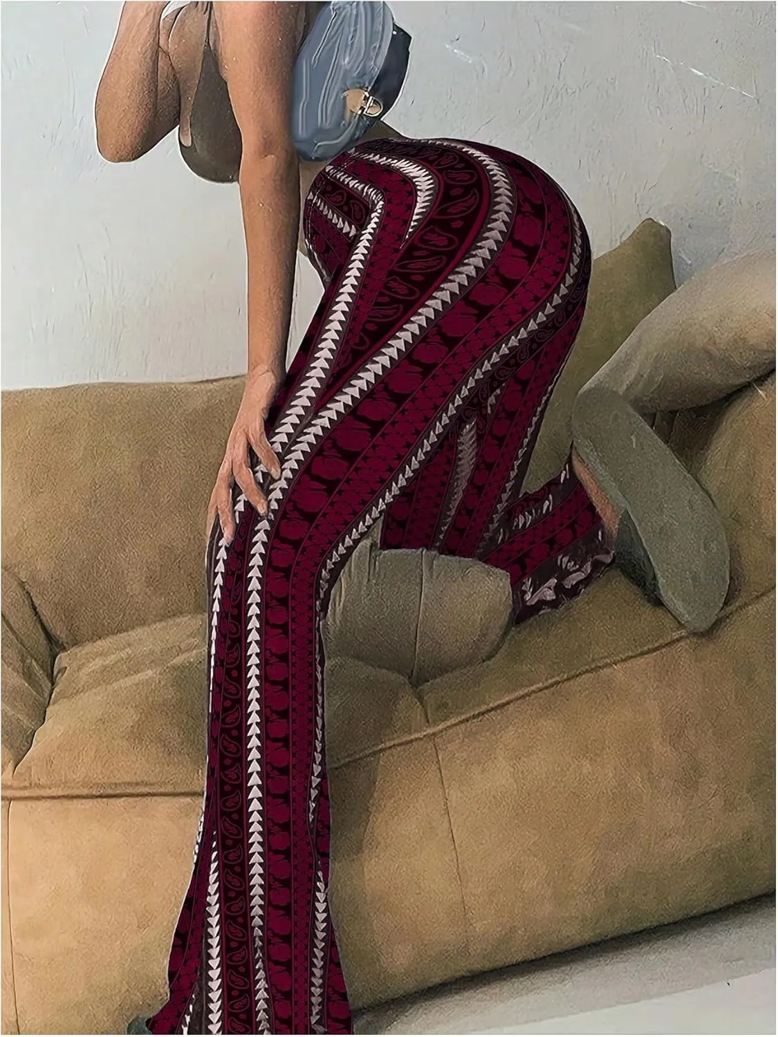 Women's Printed Flare Leggings High Waisted Tummy Control Yoga Pants Casual Long Lounge Bell Bottoms