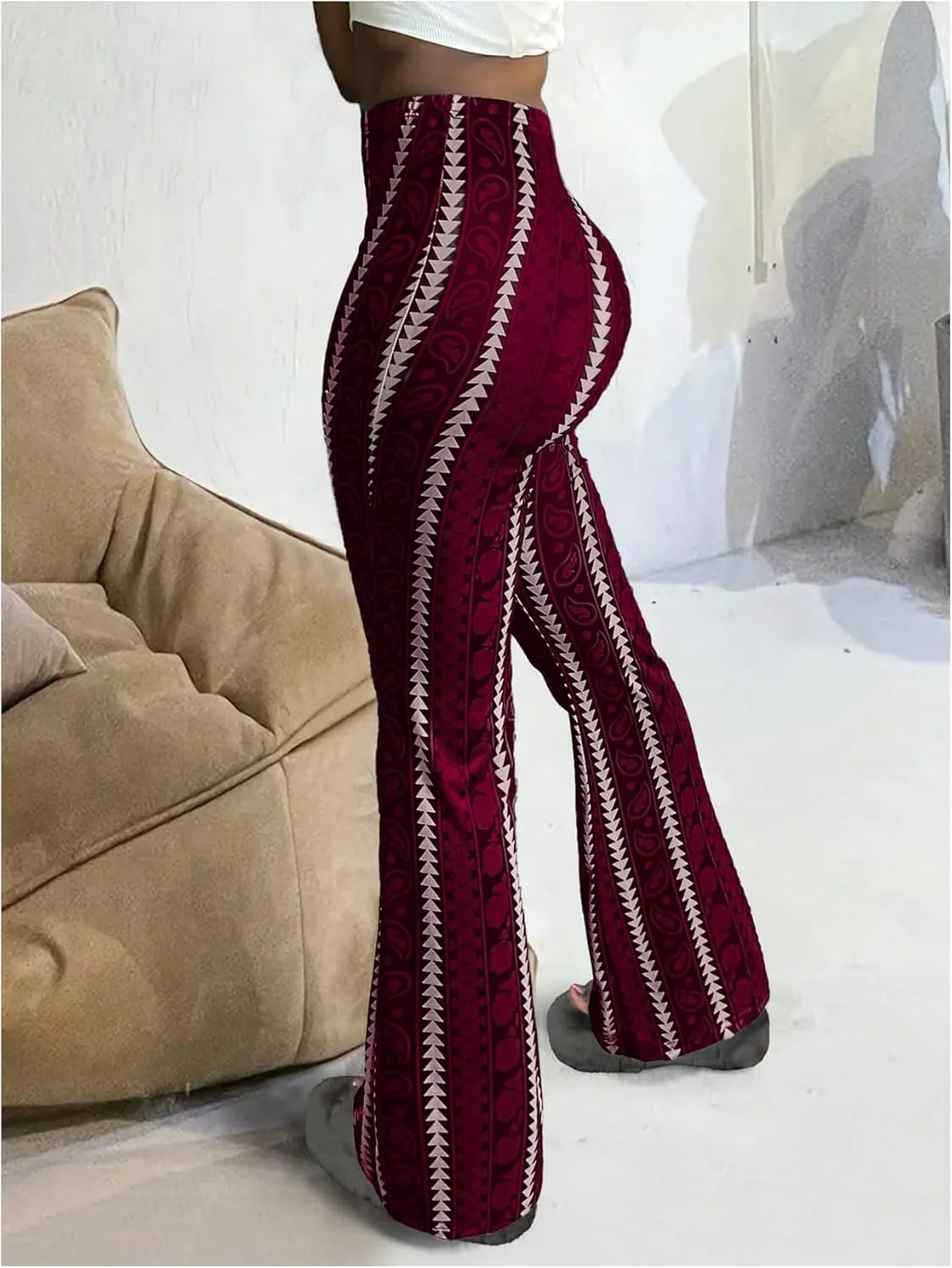 Women's Printed Flare Leggings High Waisted Tummy Control Yoga Pants Casual Long Lounge Bell Bottoms