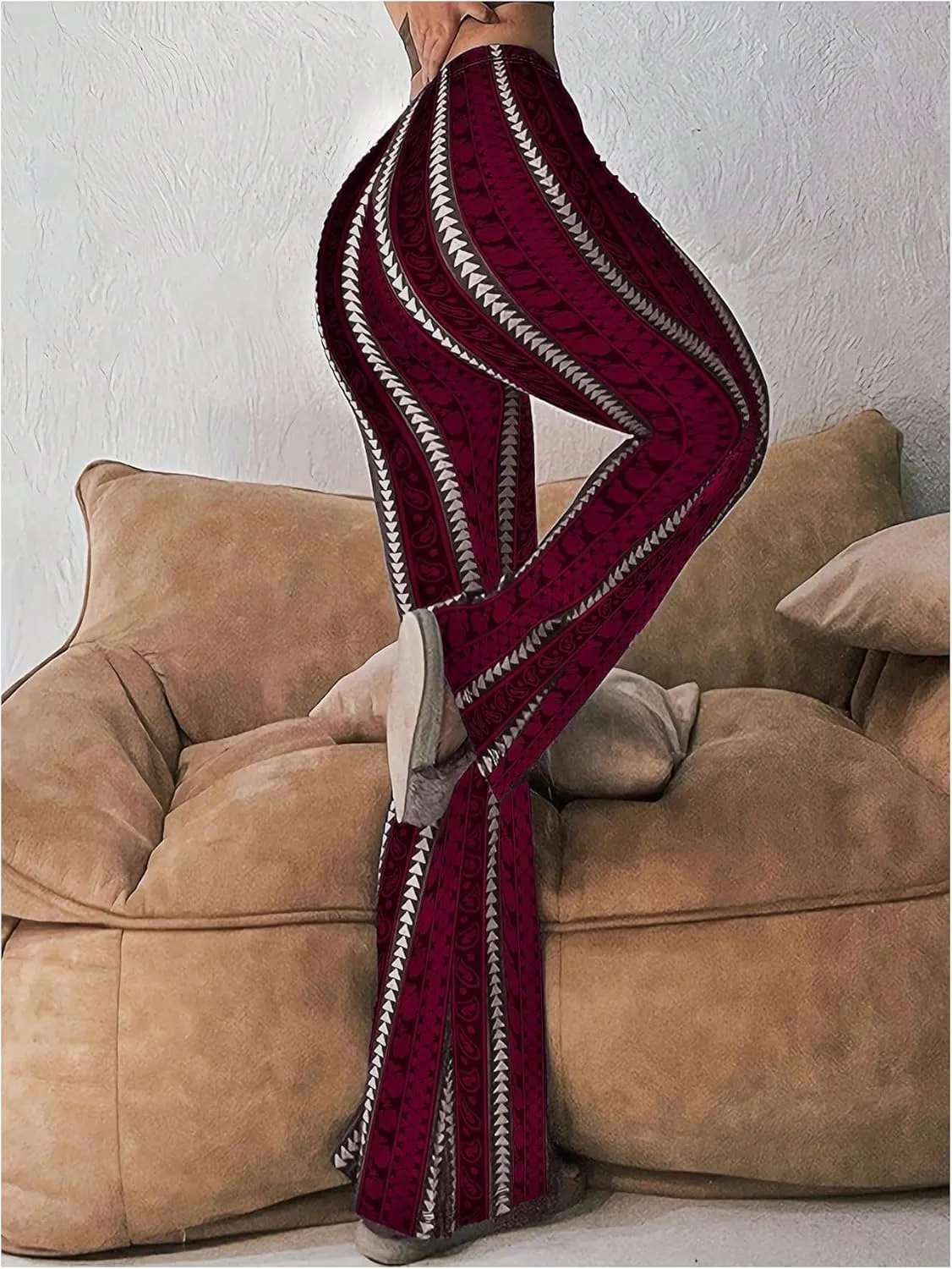 Women's Printed Flare Leggings High Waisted Tummy Control Yoga Pants Casual Long Lounge Bell Bottoms