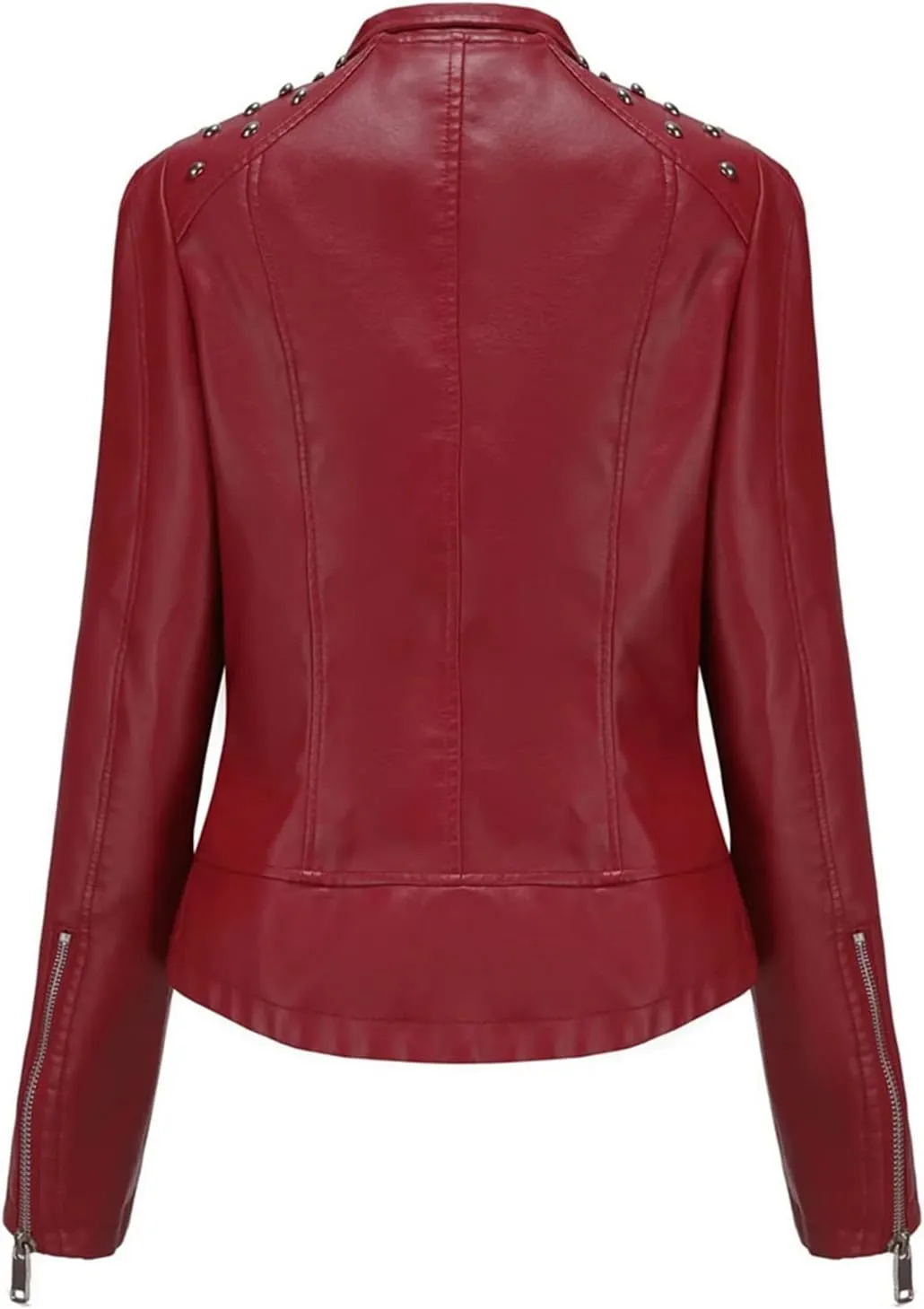 Women's Punk Rivet Leather Jacket Spring Autumn Retro Turndown Collar Casual Faux Leather Moto Biker Outerwear