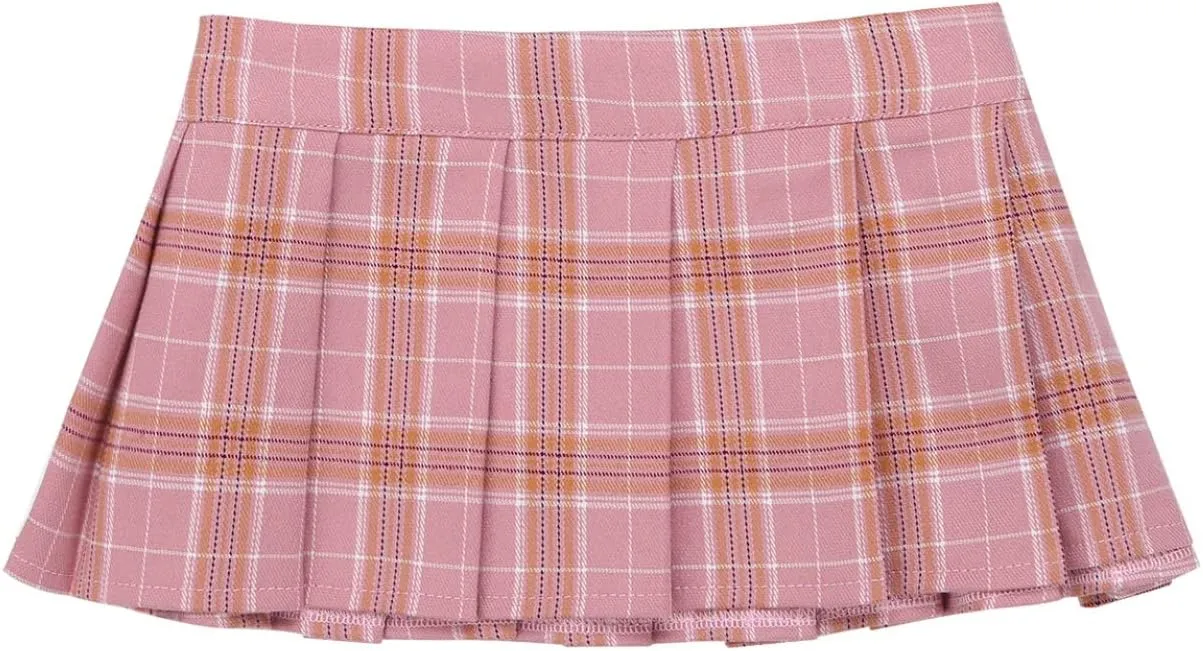 Women's School Girls Uniform Lingerie Cosplay Skirts Mini Micro Pleated Plaid Skater Skirt Rave Bottoms