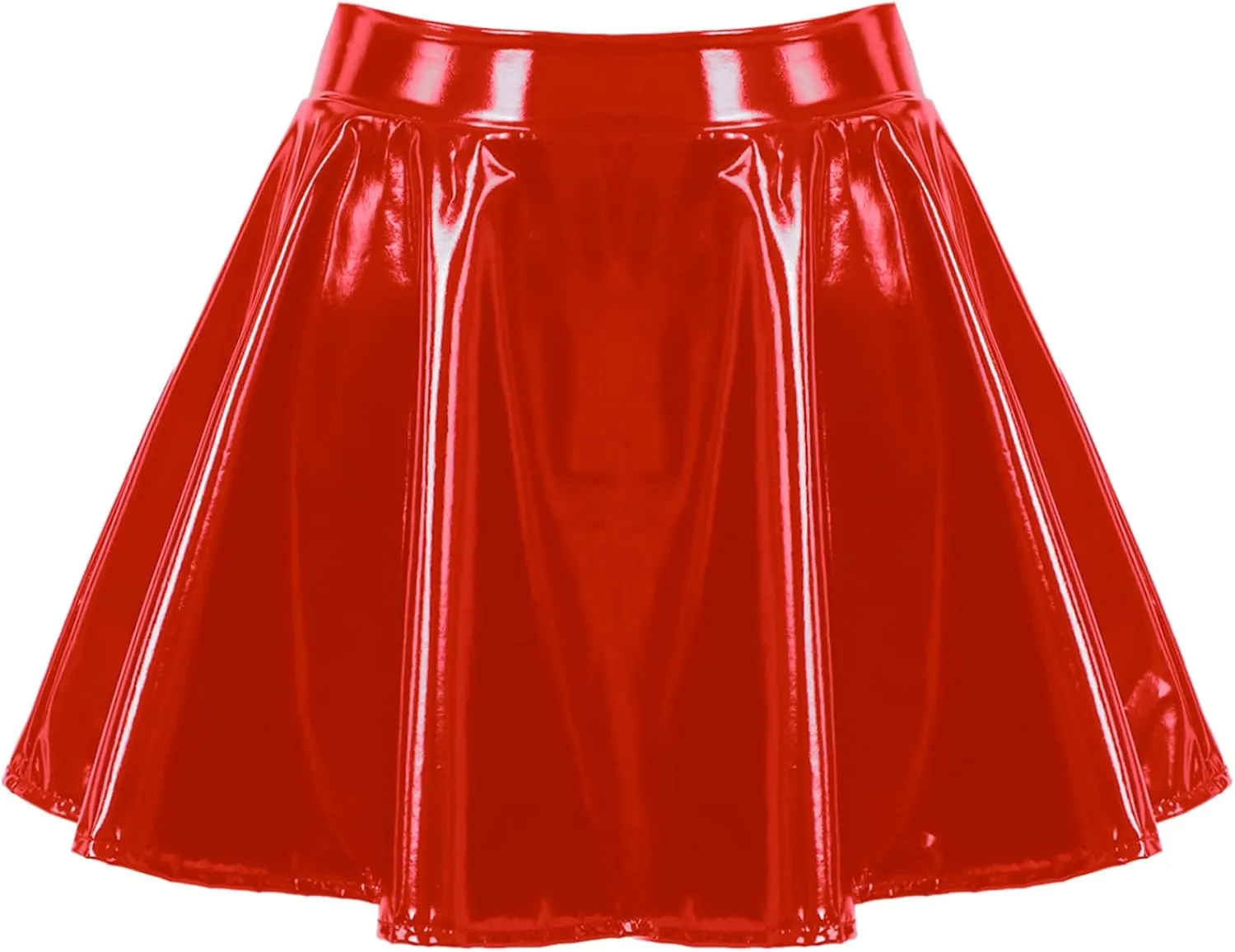 Women's Shiny Metallic Flared Mini Skirt Night Out Club Pleated Skater Skirts Clubwear