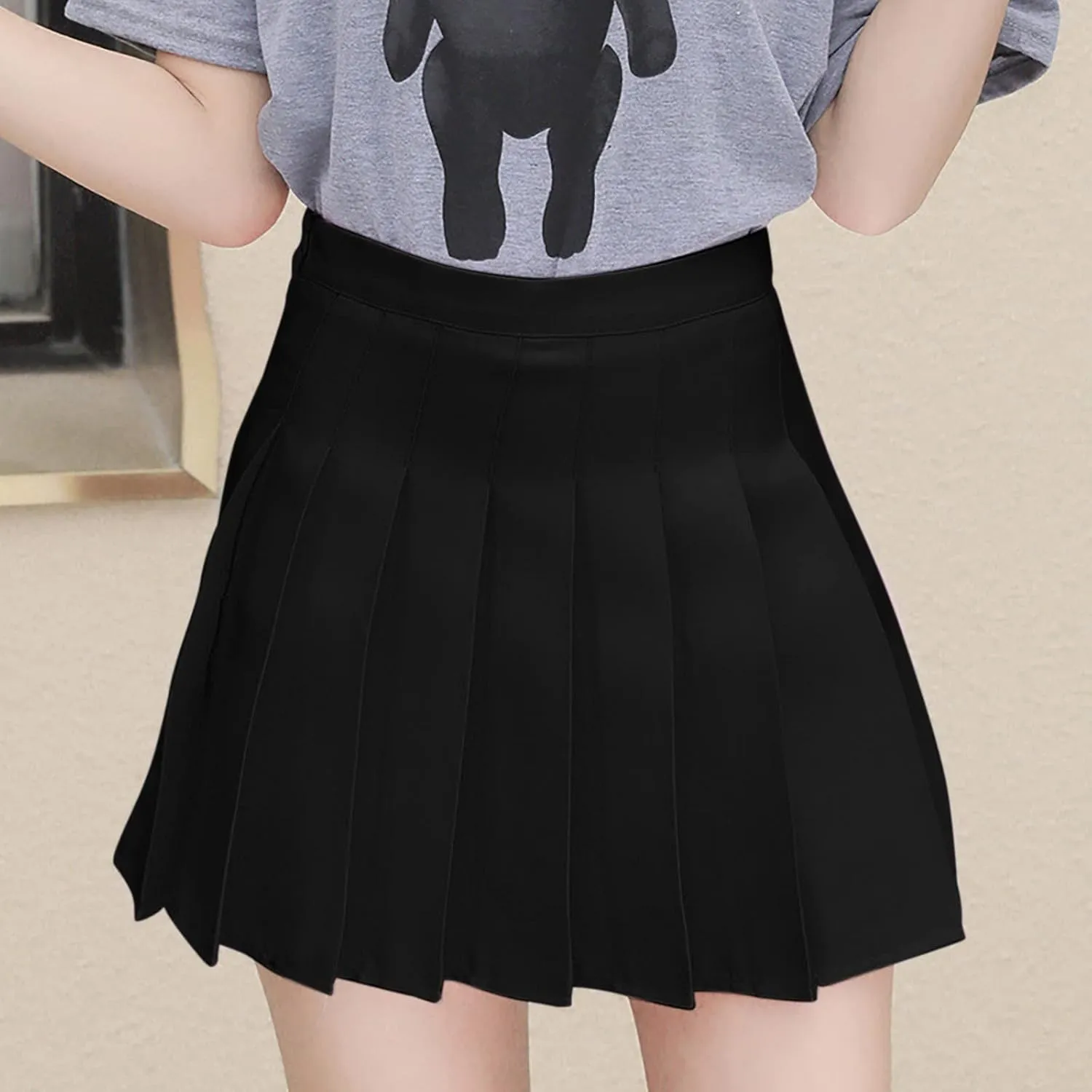 Womens Summer Skirts Women's Casual Mid Waist Chain A Line Skirt High Waist Check Pleated Skirt Fashiin Mini