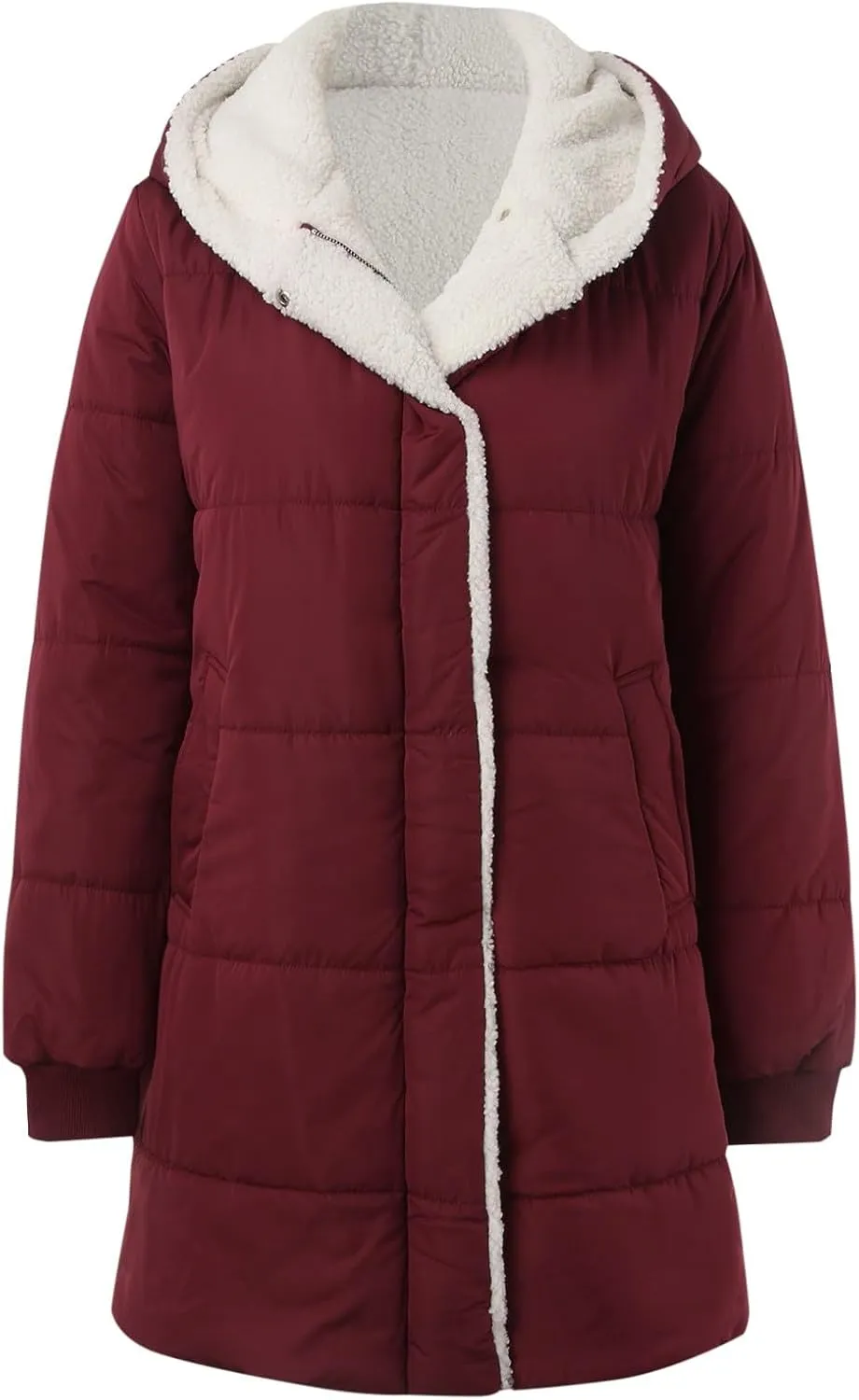 Womens Winter Temperament Zip Up Fleece Coat Hooded with Pockets Overcoat Casual Lightweight Warm Outwear Daily Clothes
