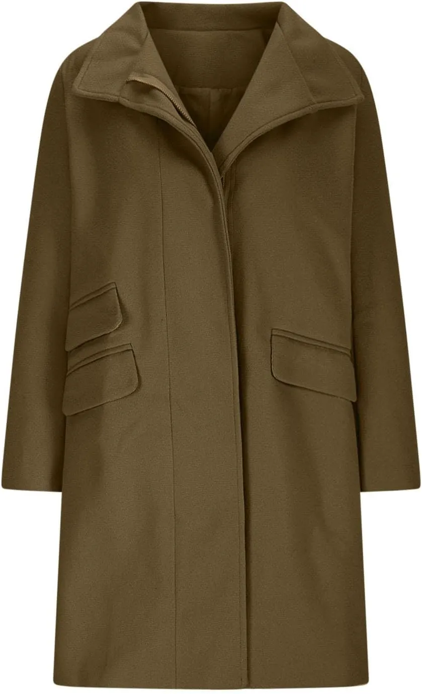 Womens Wool Blend Coat, Long Sleeve Lapel Collar Open Front Cardigan Winter Drawstring Loose Office Pea Coats