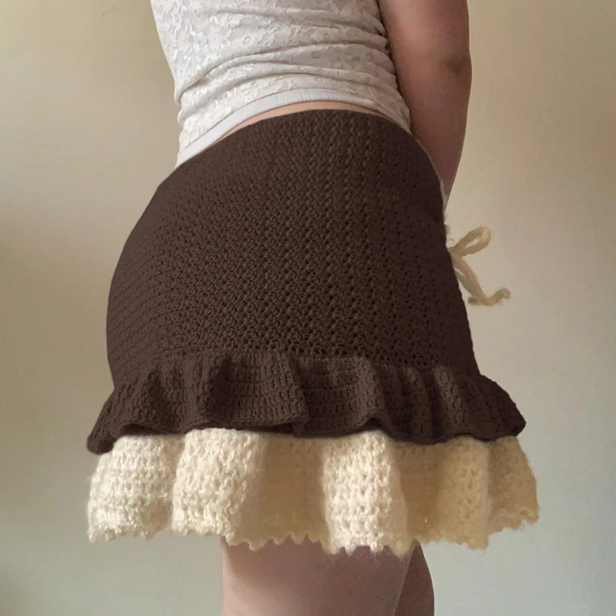 Women's Y2K Skirts Knit High Waist Mini Skirts Ruffle Pleated Mini Skirts Bodycon Mini Skirts Flowy Skirt Bow Skirt