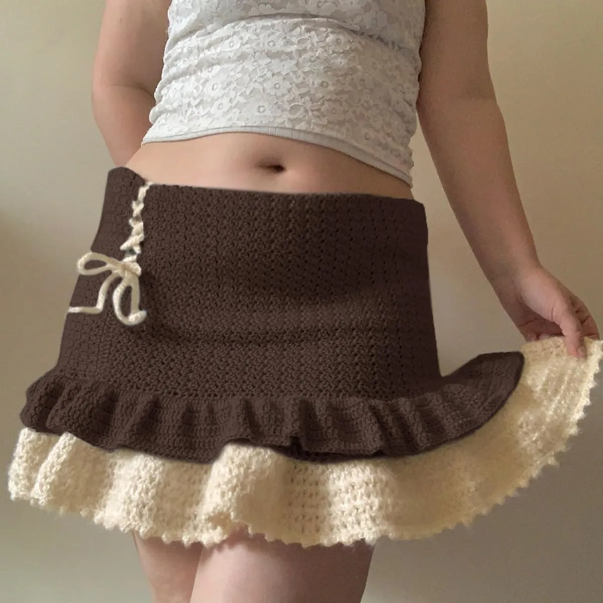 Women's Y2K Skirts Knit High Waist Mini Skirts Ruffle Pleated Mini Skirts Bodycon Mini Skirts Flowy Skirt Bow Skirt