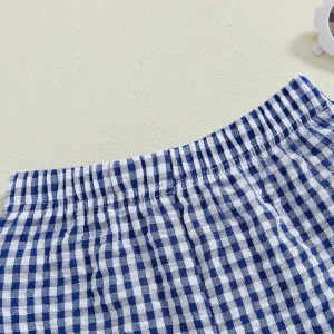 woshilaocai Toddler Girl Gingharm Shorts Summer Casual Elastic Waist Seersucker Ruffle Shorts for Baby Pants Bottoms