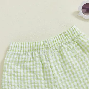 woshilaocai Toddler Girl Gingharm Shorts Summer Casual Elastic Waist Seersucker Ruffle Shorts for Baby Pants Bottoms