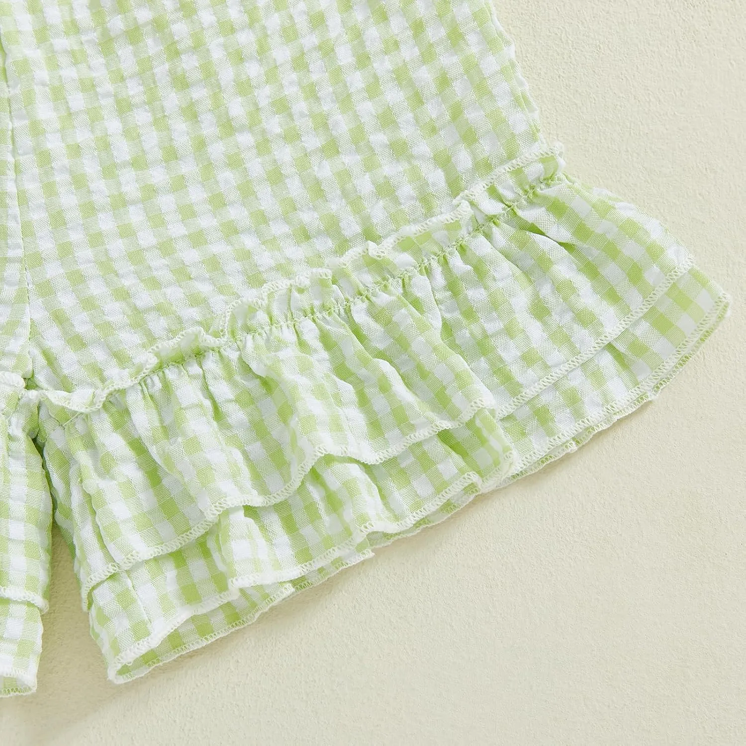 woshilaocai Toddler Girl Gingharm Shorts Summer Casual Elastic Waist Seersucker Ruffle Shorts for Baby Pants Bottoms