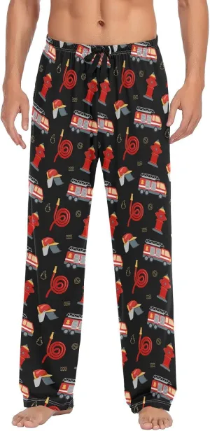 Wudan Firefighter Fire Hose Hydrant Truck Black Men's Pajama Pants Lounge Pants Pajama Bottoms with Pockets S