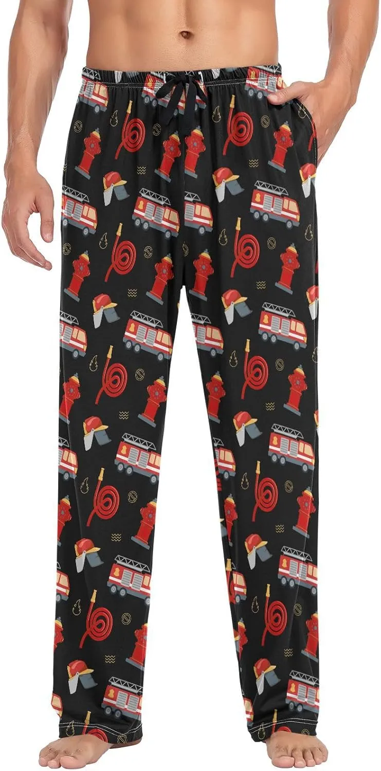 Wudan Firefighter Fire Hose Hydrant Truck Black Men's Pajama Pants Lounge Pants Pajama Bottoms with Pockets S
