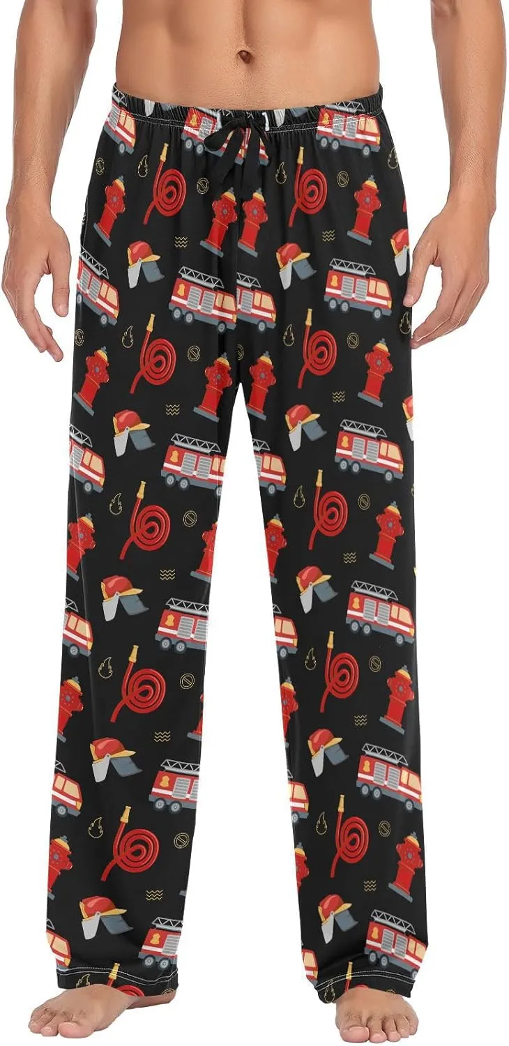 Wudan Firefighter Fire Hose Hydrant Truck Black Men's Pajama Pants Lounge Pants Pajama Bottoms with Pockets S