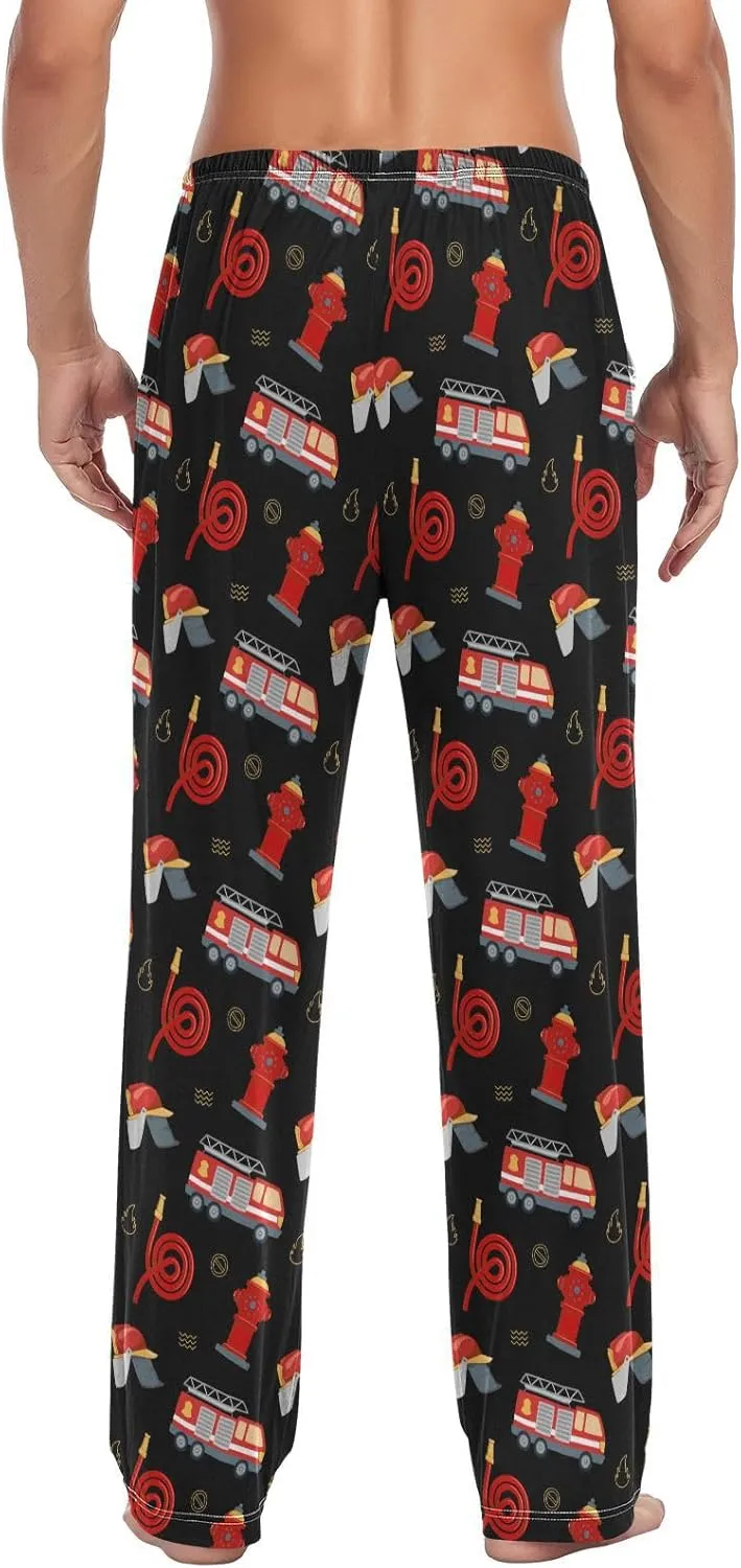 Wudan Firefighter Fire Hose Hydrant Truck Black Men's Pajama Pants Lounge Pants Pajama Bottoms with Pockets S