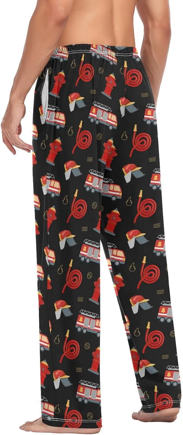Wudan Firefighter Fire Hose Hydrant Truck Black Men's Pajama Pants Lounge Pants Pajama Bottoms with Pockets S
