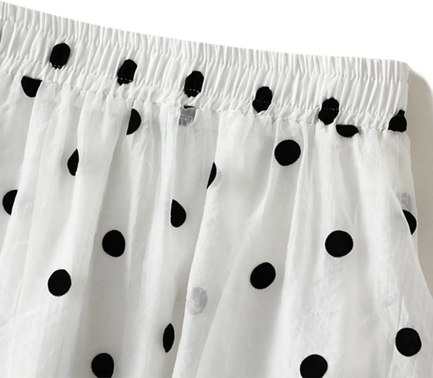 Xiaojmake Women Polka Dot Print Tutu Skirt Chiffon Flowy Elastic Waist A-Line Boho Beach Skirt Ruffle Mesh Tiered Midi Skirts
