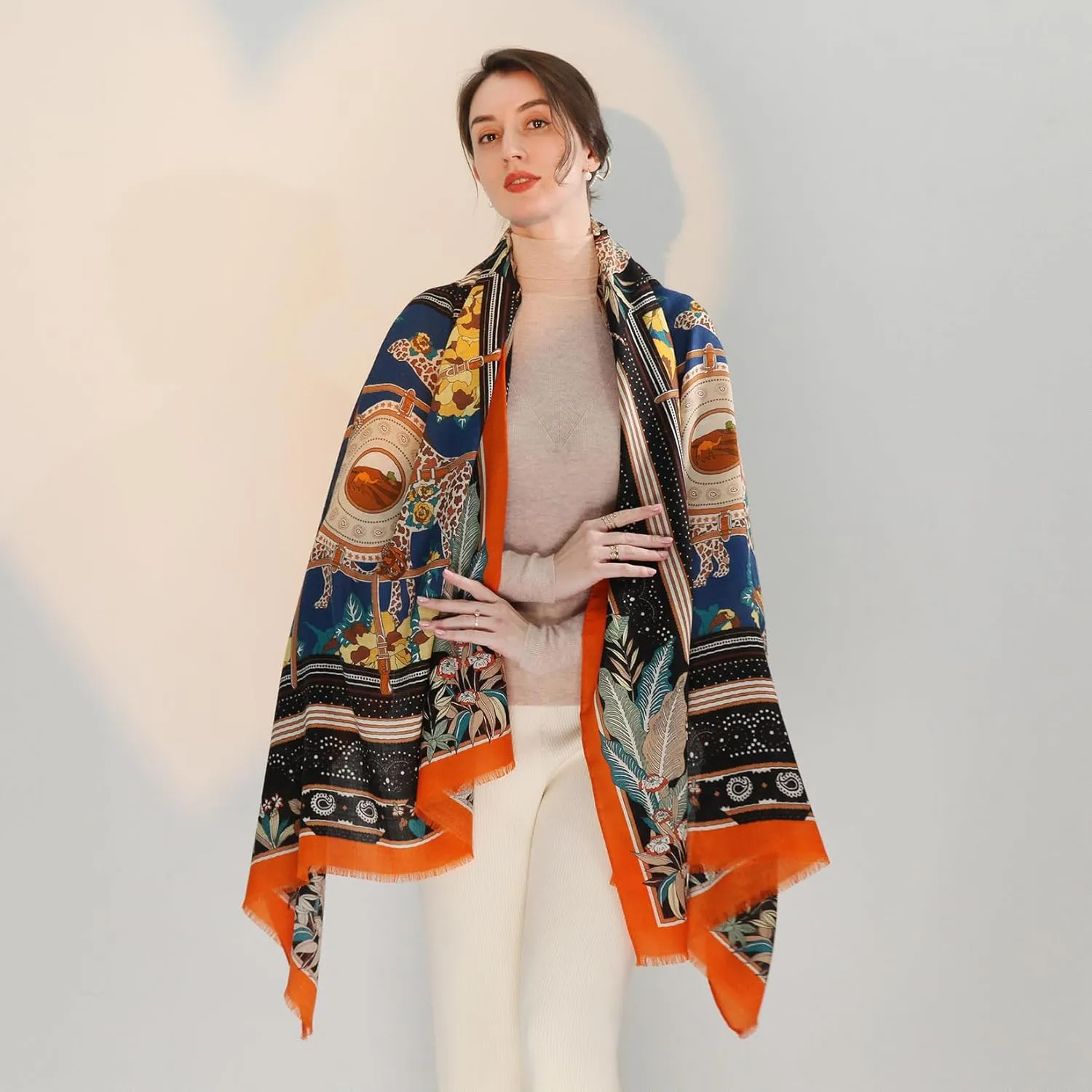 Xinmurffy 100% Merino Wool Travel Scarf Pashmina Shawls and Wraps for Women Cashmere Warm Winter Large Floral Blanket Scarves