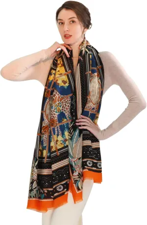 Xinmurffy 100% Merino Wool Travel Scarf Pashmina Shawls and Wraps for Women Cashmere Warm Winter Large Floral Blanket Scarves