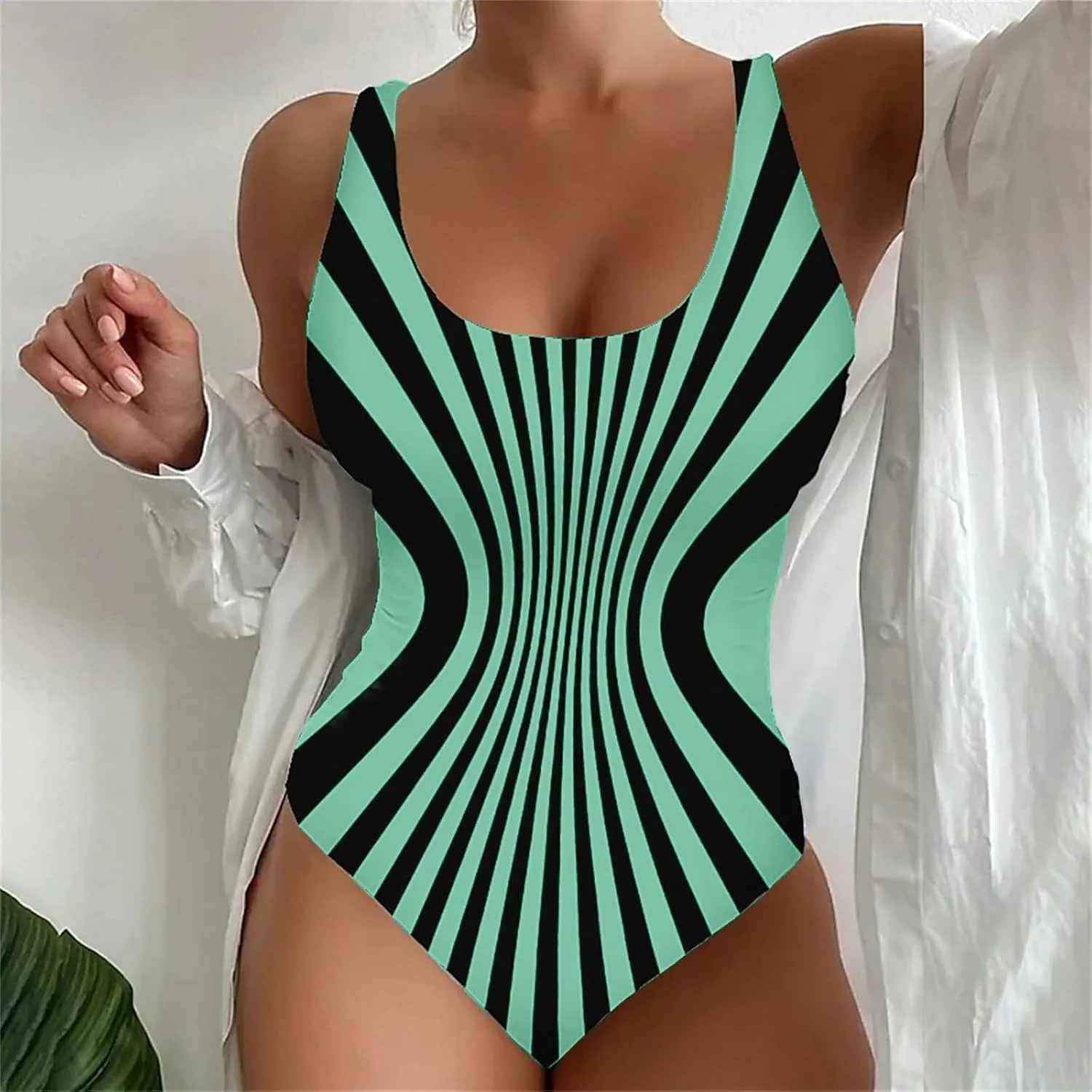 XRCQCAD Women's One Piece Swimsuits Tummy Control Monokini High Waisted Bathing Suit Plus Size Backless Swimwear
