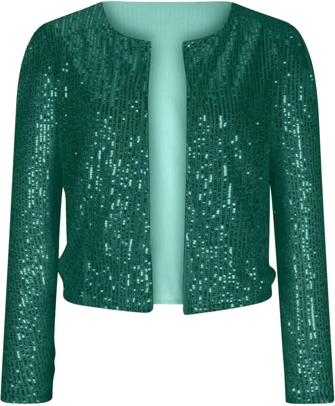 XUNRYAN Sequin Blazer Women Casual Open Front Cardigan Sparkly Jacket Glitter Long Sleeve Short Coats Crop Shrug Wraps Outfit