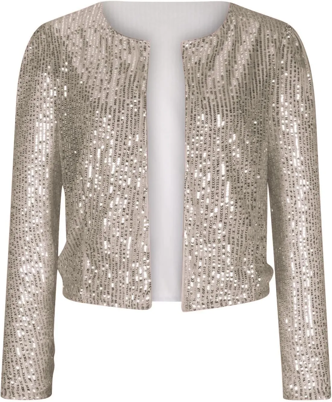 XUNRYAN Sequin Blazer Women Casual Open Front Cardigan Sparkly Jacket Glitter Long Sleeve Short Coats Crop Shrug Wraps Outfit