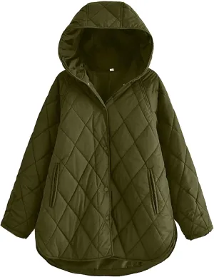 XUNRYAN Womens Bubble Puffer Jackets Quilted Lightweight Winter Warm Down Coats Baggy Casual Hooded Outerwear Anorak Parka