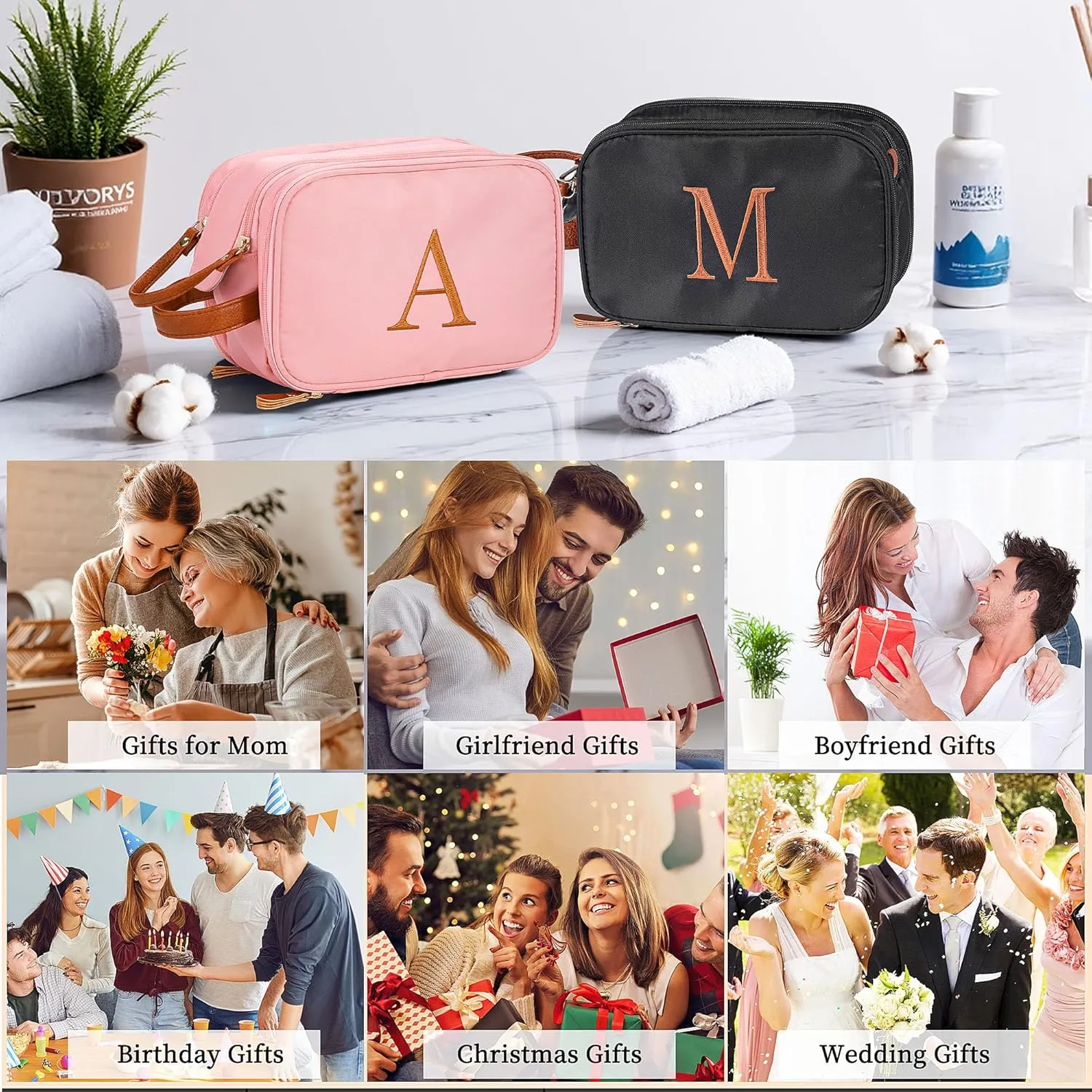 YOOLIFE Toiletry Bag for Men - Travel Toiletry Shaving Bag for Toiletries Accessories, Large Capacity Water-resistant Mens Dopp Kit, Personalized Gifts for Men Birthday Letter C Black
